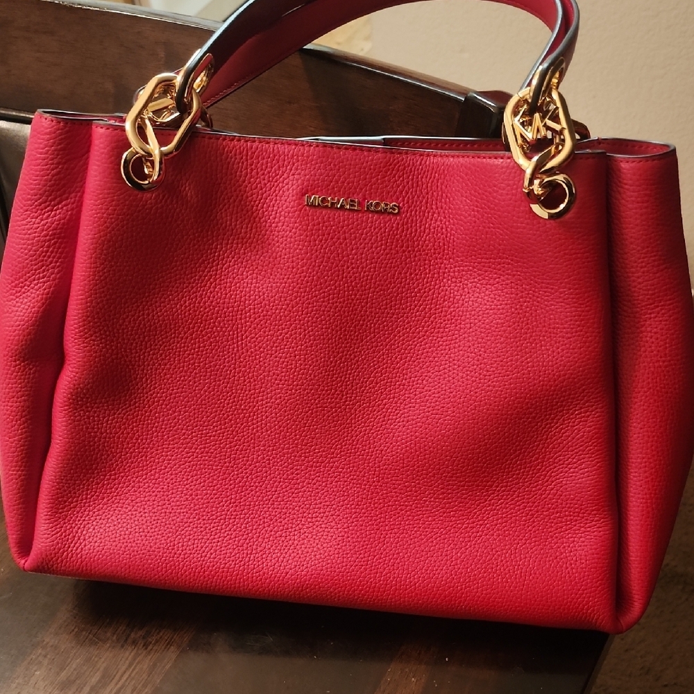 Michael Kors Red Leather Tote Bag